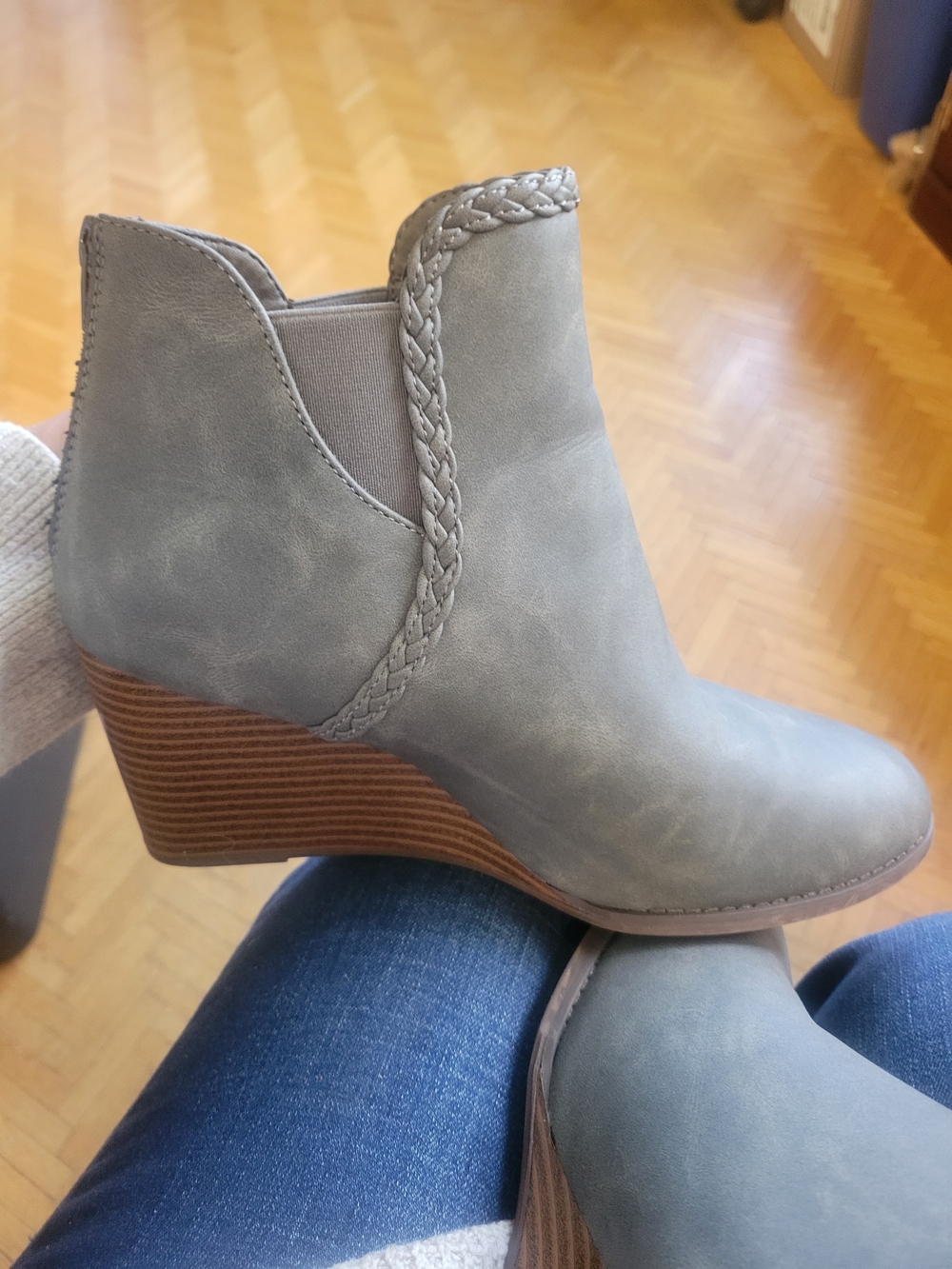 Maurice's Gray Braided Wedge Ankle Booties - Women Size 12